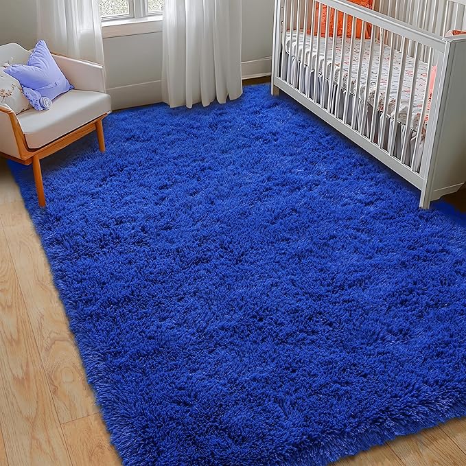 9x12 Large Area Rugs for Living Room, Blue Fluffy Shag Rug for Bedroom and Nursery, Soft and Comfy, Big Fuzzy Carpet for Kids, Girls, Boys Room Dorm Home Decor Aesthetic, Upgrade Non Slip