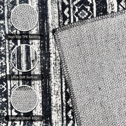 RUGSURE Washable Area Rugs 6' x 9' - 1/6 Thick - Moroccan-Inspired -Stain & Water Resistant Non-Slip - Resistant Rug for Living Room, Bedroom, Nursery, Pet & Child Friendly (Black)