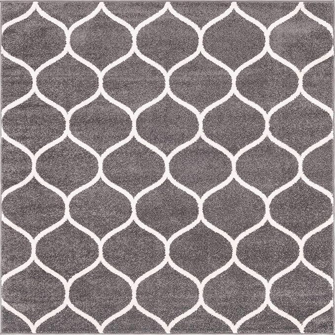 Unique Loom Trellis Frieze Collection Area Rug - Rounded (6' Square, Dark Gray/ Ivory)