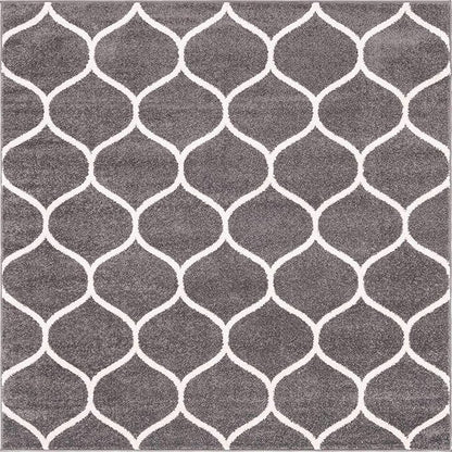 Unique Loom Trellis Frieze Collection Area Rug - Rounded (6' Square, Dark Gray/ Ivory)