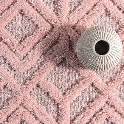 nuLOOM Akia Lattice High/Low Tassel Area Rug, 7'10" x 10', Pink