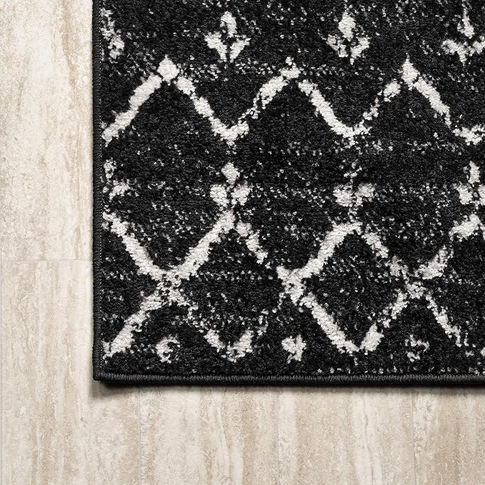 JONATHAN Y Boho Vintage Diamond Black/Ivory Square Area Rug 5X5 ft, Moroccan Hype for Living Room, Bedroom, Kitchen, Office, Easy-Cleaning, High Traffic, Pet-Friendly, Non-Shedding (MOH101D-5SQ)