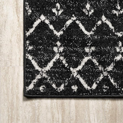 JONATHAN Y Boho Vintage Diamond Black/Ivory Square Area Rug 5X5 ft, Moroccan Hype for Living Room, Bedroom, Kitchen, Office, Easy-Cleaning, High Traffic, Pet-Friendly, Non-Shedding (MOH101D-5SQ)