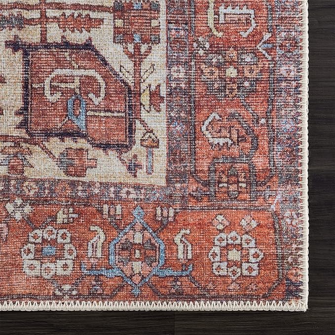 Bloom Rugs Washable 10 ft Runner - Red/Orange/Beige Traditional Runner for Entryway, Hallway, Bathroom, and Kitchen - Exact Size: 2.5' x 10'