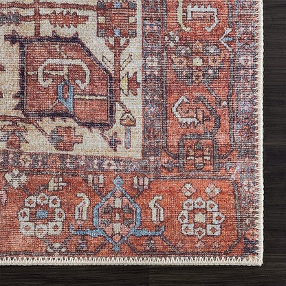 Bloom Rugs Washable 10 ft Runner - Red/Orange/Beige Traditional Runner for Entryway, Hallway, Bathroom, and Kitchen - Exact Size: 2.5' x 10'