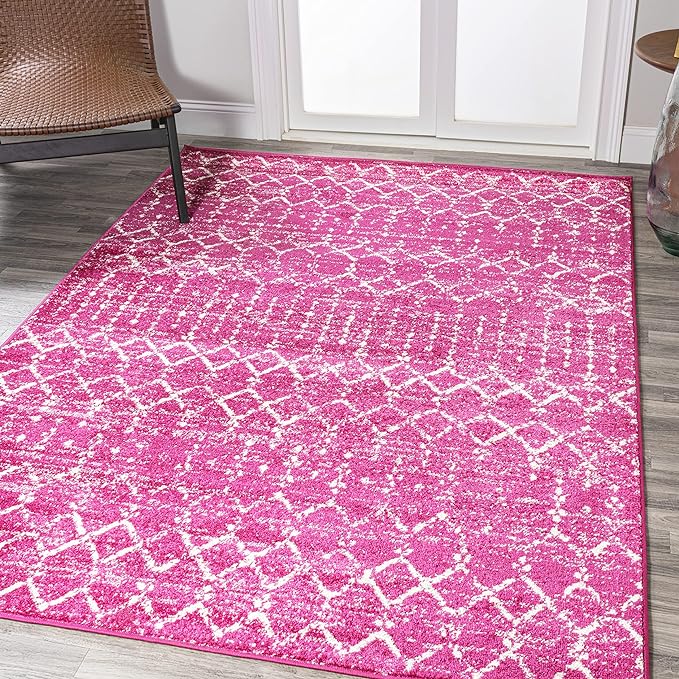 JONATHAN Y Boho Vintage Diamond Fuchsia/Ivory Indoor Area Rug 5X8 ft, Moroccan Hype for Living Room, Bedroom, Kitchen, Office, Easy-Cleaning, High Traffic, Pet-Friendly, Non-Shedding (MOH101G-5)