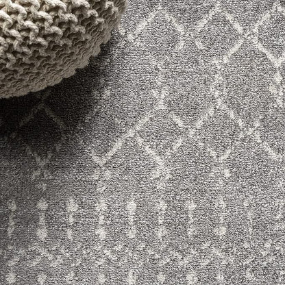 JONATHAN Y Boho Vintage Diamond Gray/Ivory Round Area Rug 5 ft, Moroccan Hype for Living Room, Bedroom, Kitchen, Office, Easy-Cleaning, High Traffic, Pet-Friendly, Non-Shedding (MOH101C-5R)